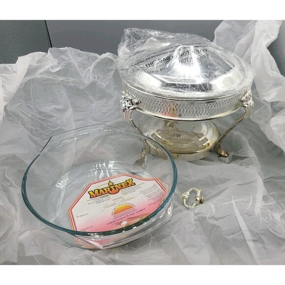 NEW Marinex Vintage Silverplated Chafing Dish w/9" Glass 2qt Casserole Pan - Picture 6 of 6